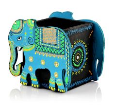 Handicraft Wooden Pen Stand Elephant - Blue